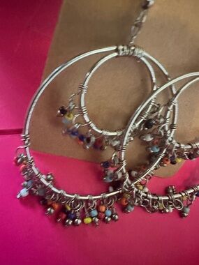 Fashion Nova Silver Hoop Earrings with Colorful Bead Dangles